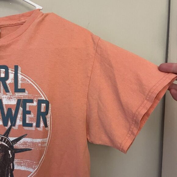 Girl Power Coral Pink USA Patriot America T Shirt M Women's Delta Pro Weight - Picture 6 of 8